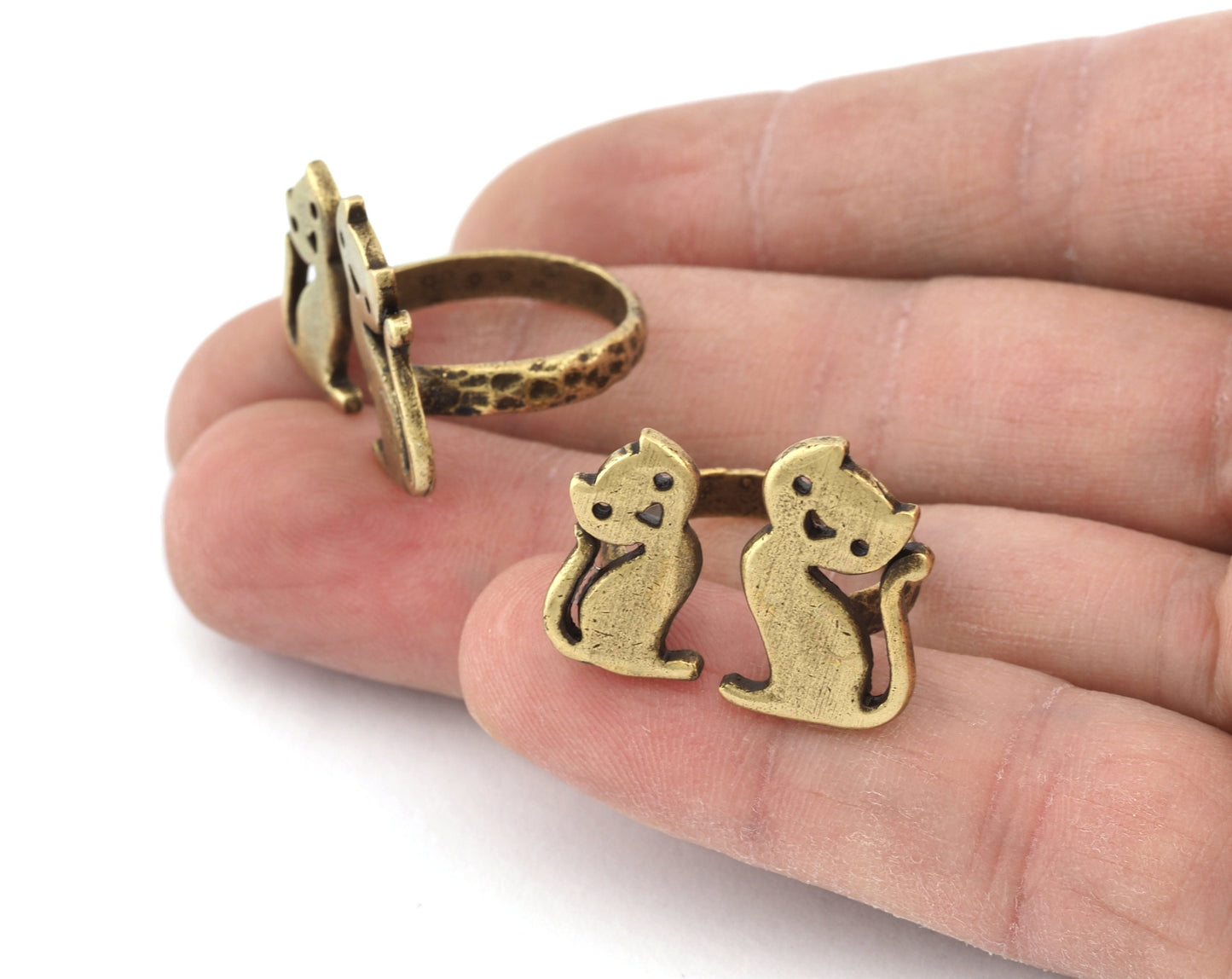 Cats Adjustable Ring Antique Bronze Plated Brass (7US 9US inner size) OZ4293