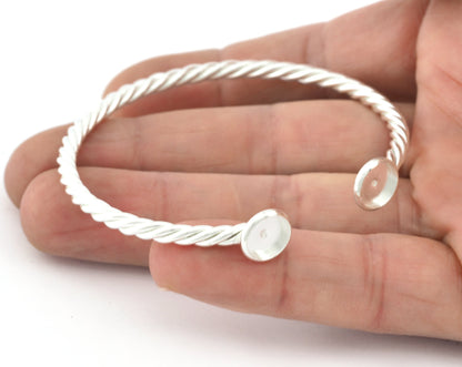 Twisted, Spirals, Swirl Bracelet Base, Blank Bezel Settings, Shiny Silver plated copper (8mm Blank) 5190