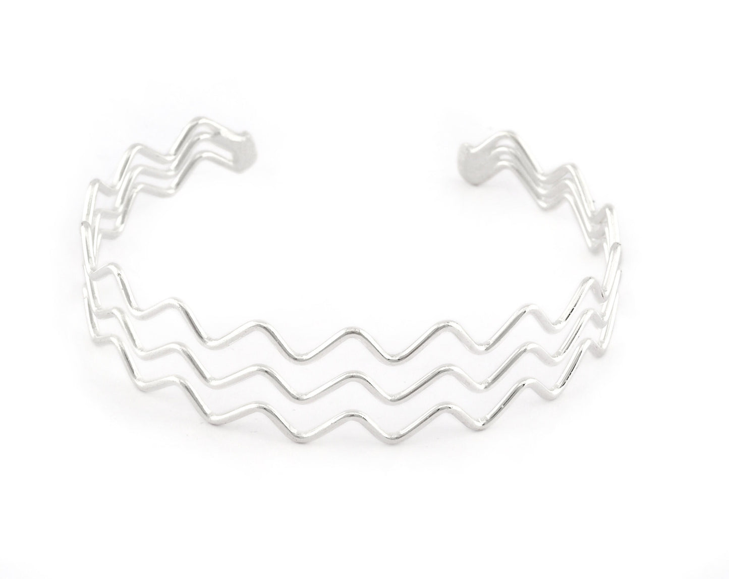 Zigzag Bracelet Base, Shiny Silver plated brass 5192