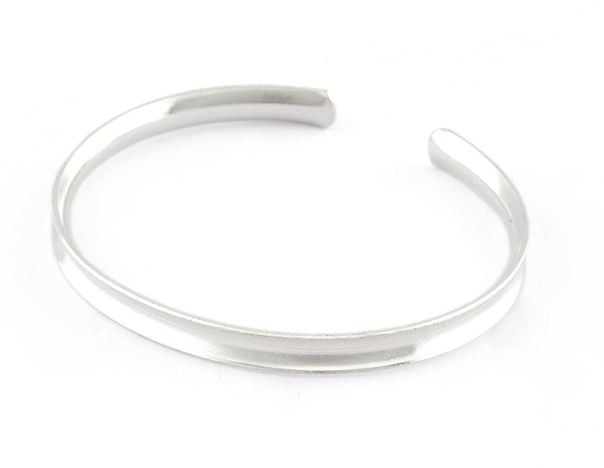 Curved Bracelet Base, Shiny Silver plated brass 5195