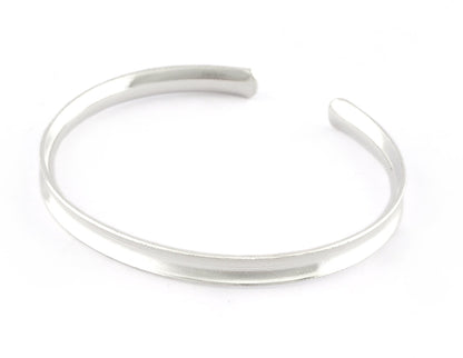 Curved Bracelet Base, Shiny Silver plated brass 5195