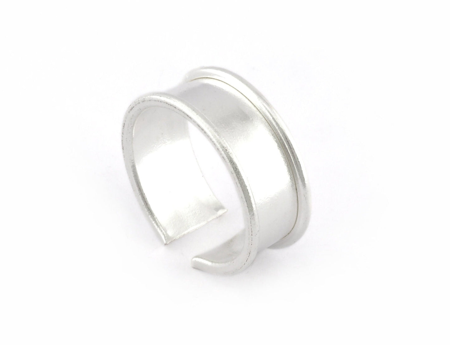 Ring Blank, Adjustable Ring Shiny Silver Plated brass OZ5196