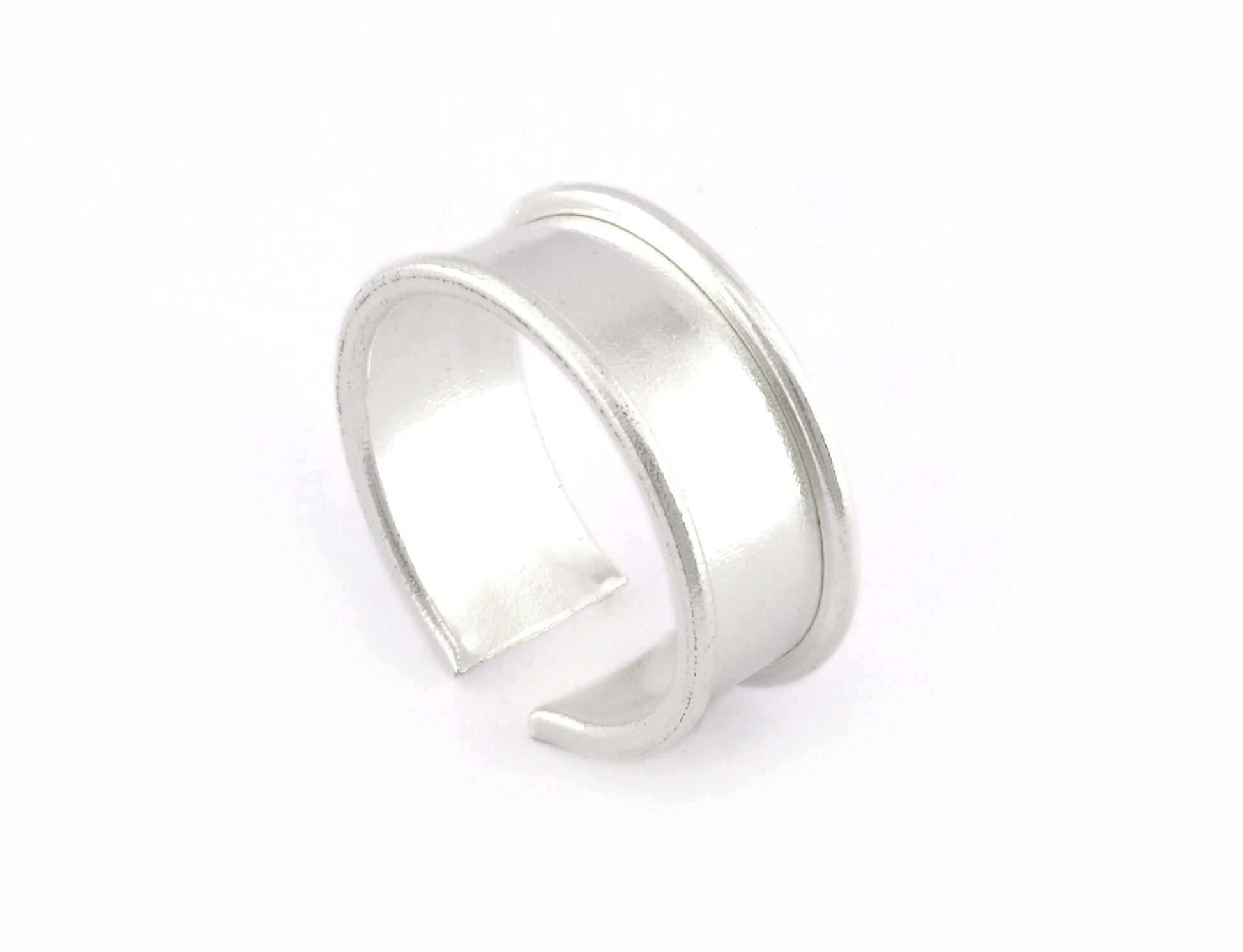 Ring Blank, Adjustable Ring Shiny Silver Plated brass OZ5196