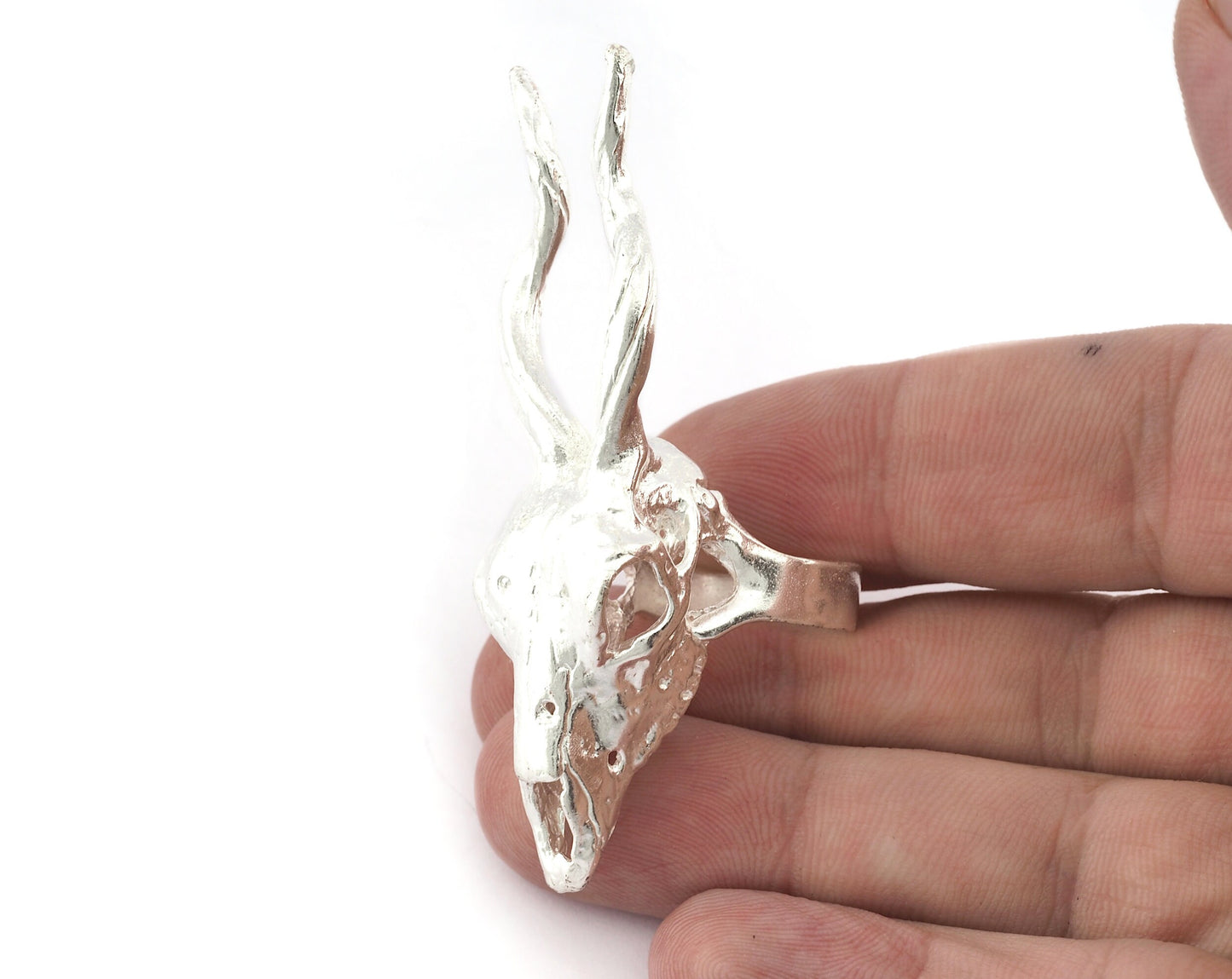 Goat Skull Ring Adjustable Shiny silver plated brass (18mm 8US inner size) 5228