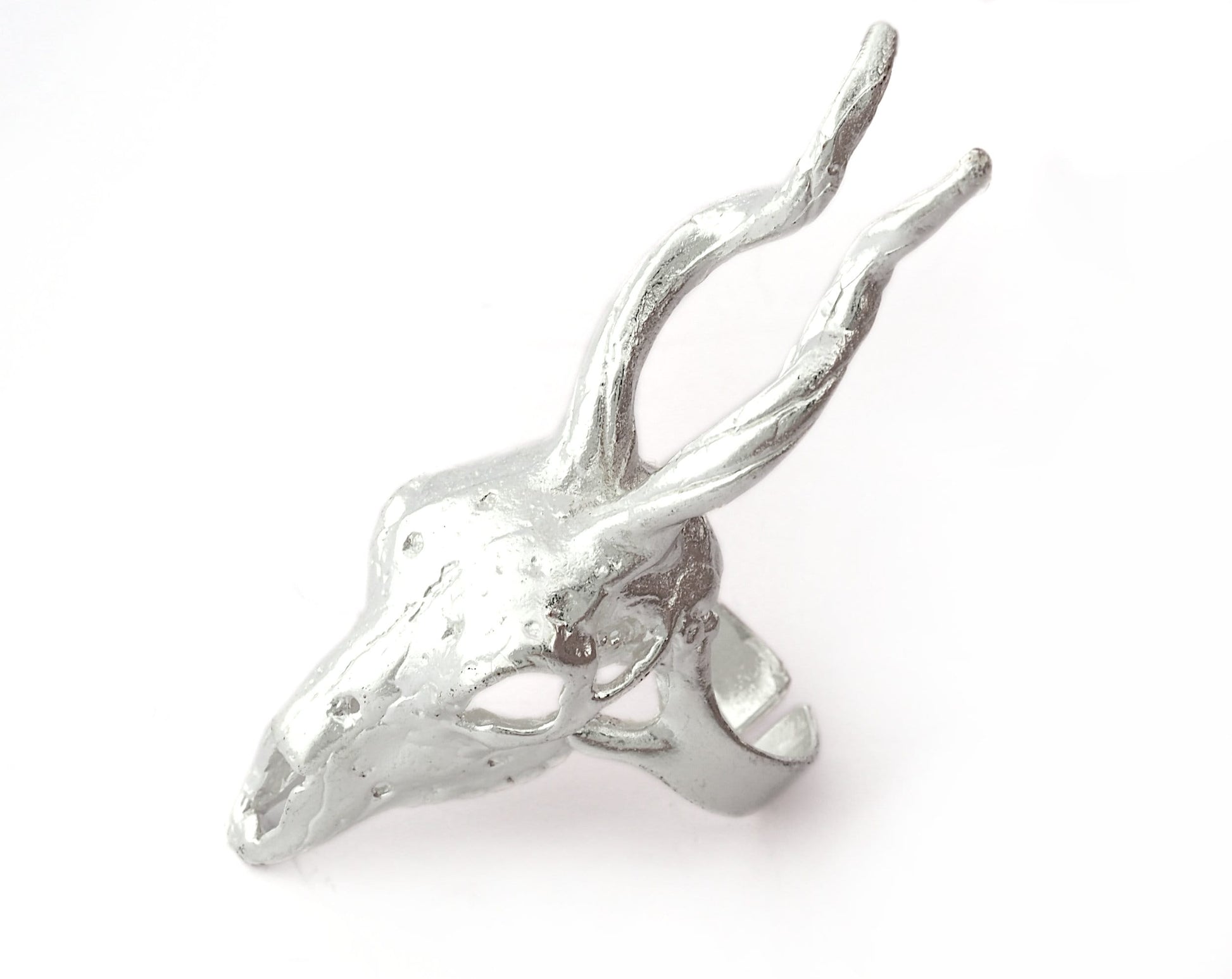 Goat Skull Ring Adjustable Shiny silver plated brass (18mm 8US inner size) 5228