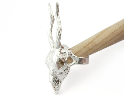 Goat Skull Ring Adjustable Shiny silver plated brass (18mm 8US inner size) 5228