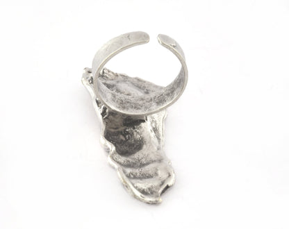 Face Ethnic Ring Adjustable Antique silver plated brass (18mm 8US inner size) 5231 42mm