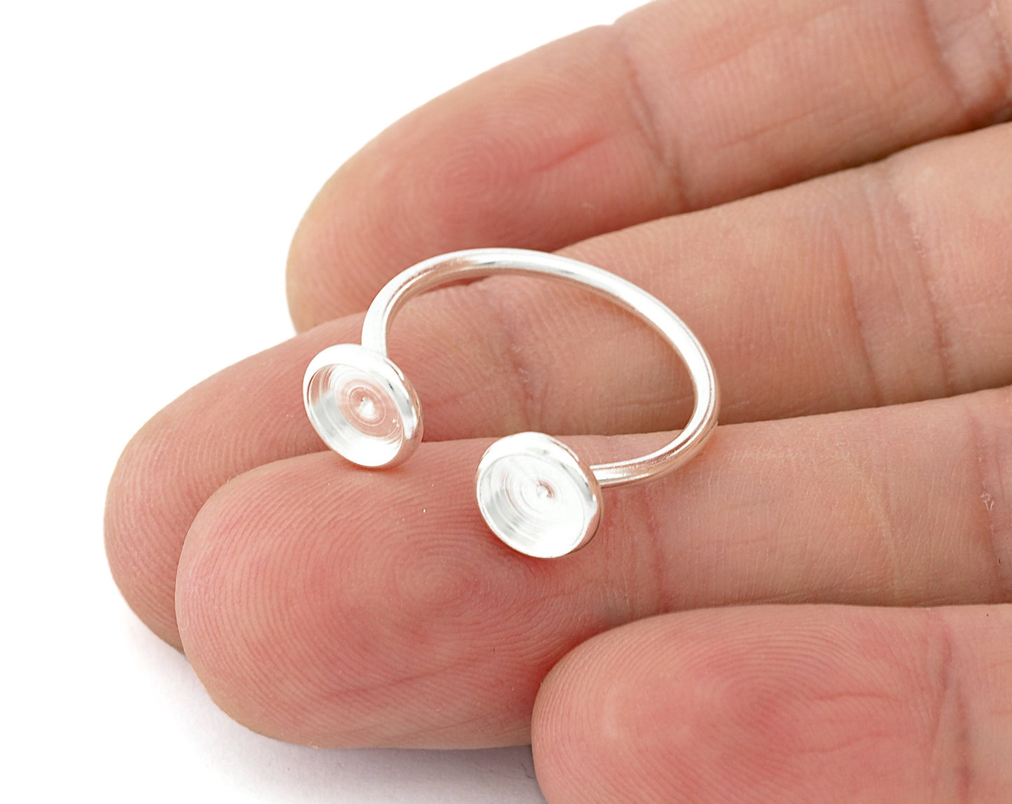 Dual Round Ring Blank, Adjustable Ring Shiny Silver, Antique silver, Shiny gold plated brass (6mm Blank) 5201