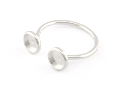 Dual Round Ring Blank, Adjustable Ring Shiny Silver, Antique silver, Shiny gold plated brass (6mm Blank) 5201