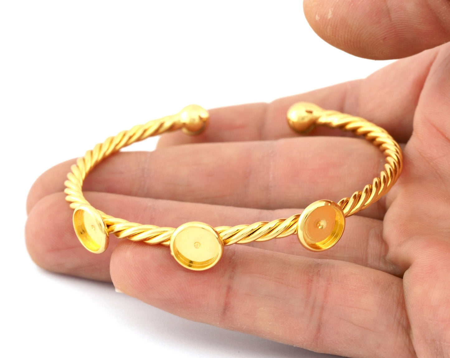 Swirl, Twisted, Spirals Blank Bezel Settings Bracelet Base, Shiny Gold plated copper (8mm Blank) 5210