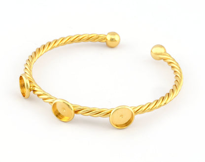 Swirl, Twisted, Spirals Blank Bezel Settings Bracelet Base, Shiny Gold plated copper (8mm Blank) 5210