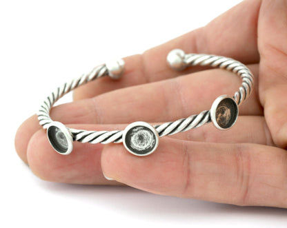 Swirl, Twisted, Spirals Blank Bezel Settings Bracelet Base, Antique silver plated copper (8mm Blank) 5210