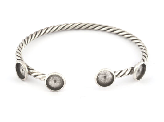 Twisted, Spirals, Swirl Bracelet Base, Blank Bezel Settings, Antique Silver plated Copper (8mm Blank) 5191