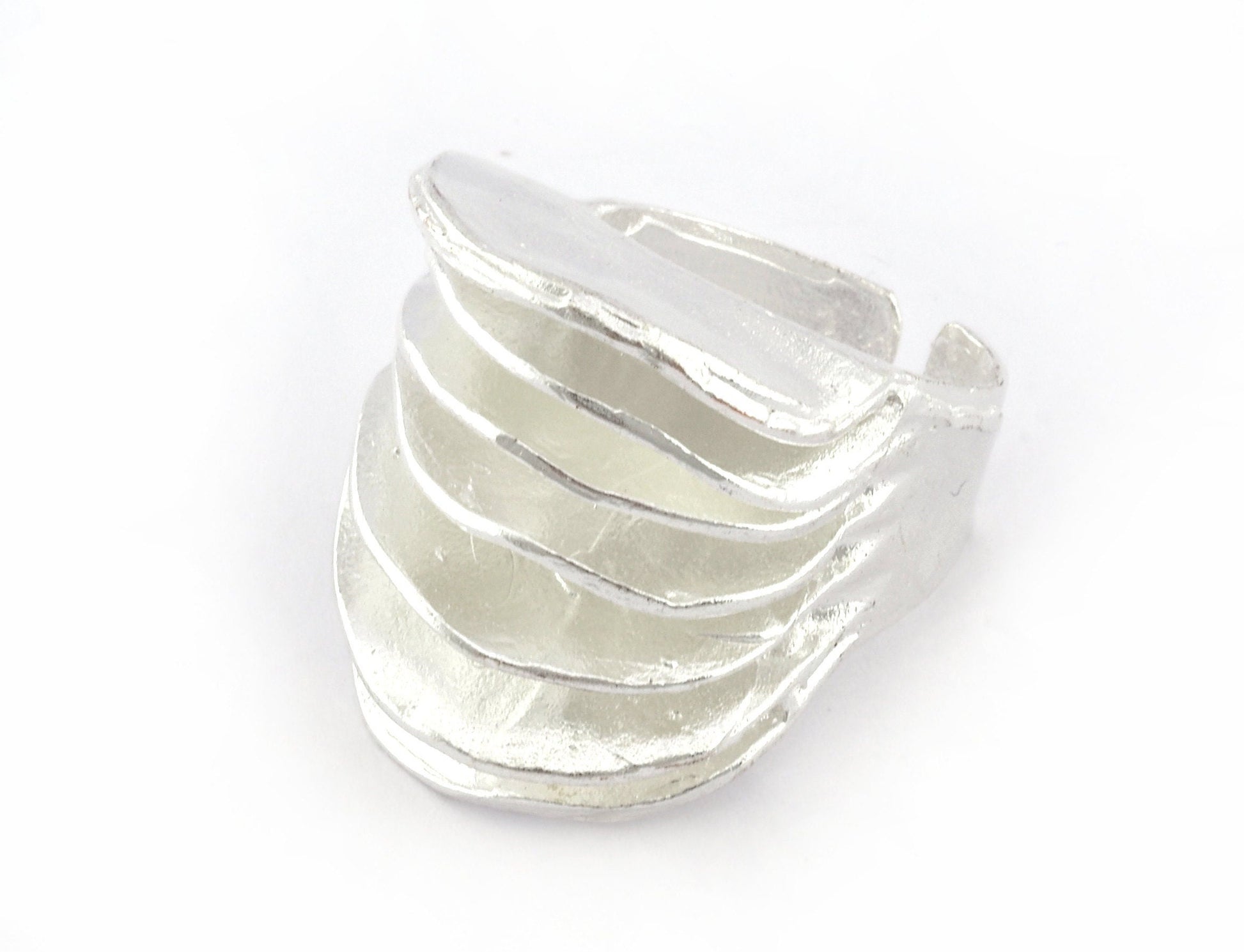 Slice Ring Adjustable Shiny silver plated brass (18mm 8US inner size) 5237