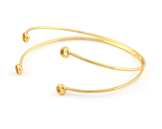 Wire Bracelet Base, Blank Bezel Settings, Shiny Gold plated brass (4mm Blank) 5185