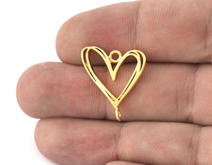 Heart Connector Charms, Pendant, Shiny Gold Plated Brass 22x20mm 5150 newline