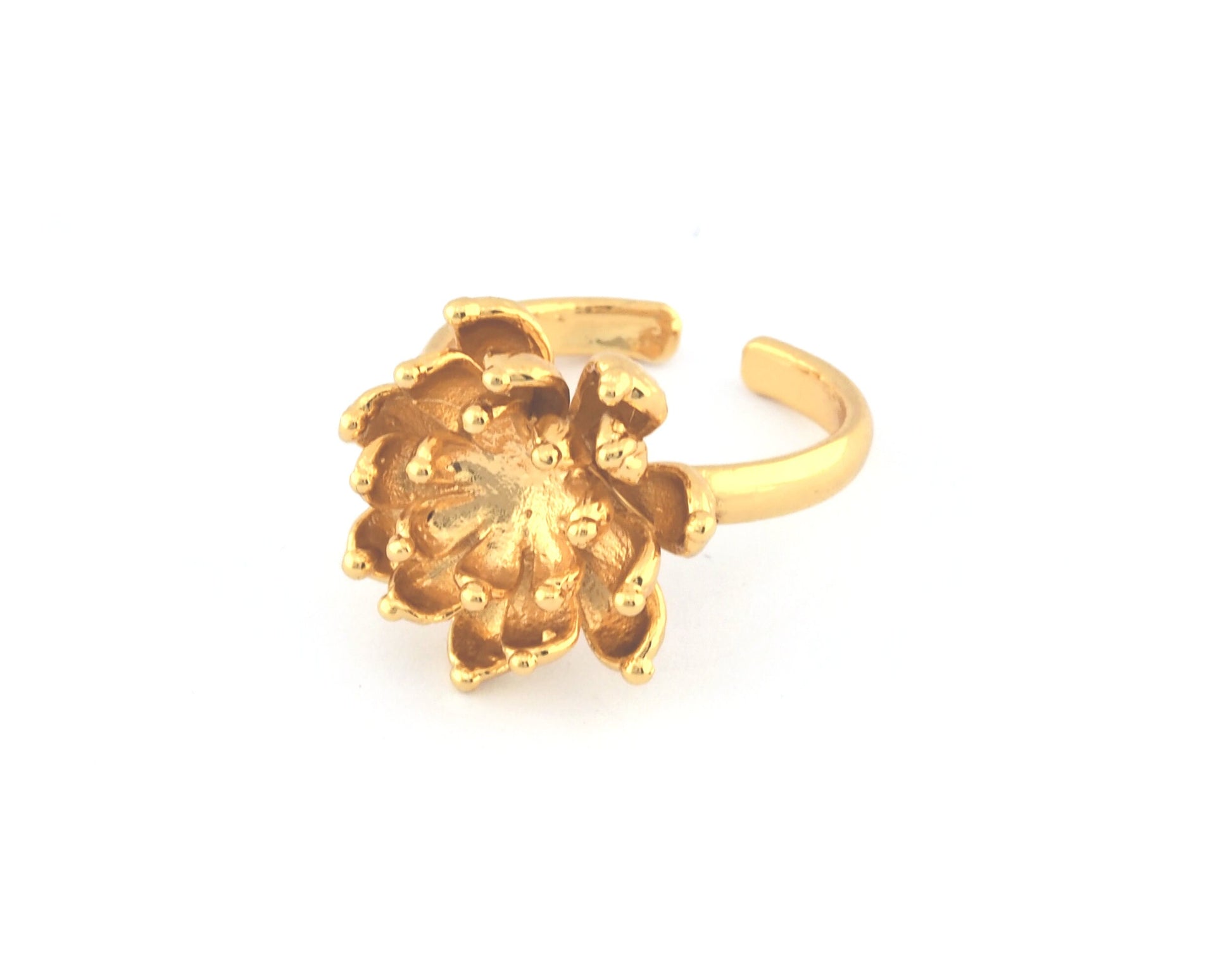 Lotus Flower Ring, Adjustable Ring, Shiny Gold Plated brass (7 - 9US inner size) 5151