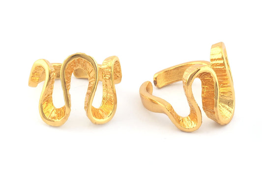 Organic Shape Adjustable Ring Shiny Gold Plated brass (18mm 7.5US inner size) OZ3493