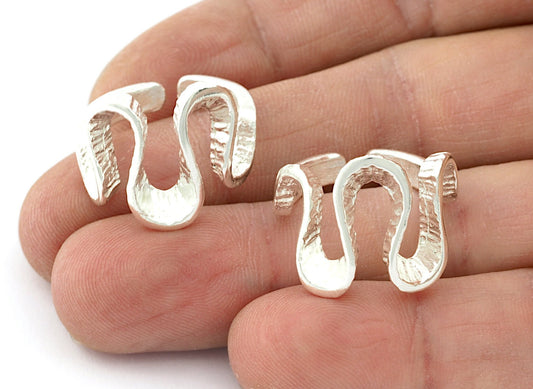 Organic Shape Adjustable Ring Shiny Silver Plated brass (18mm 7.5US inner size) OZ3493
