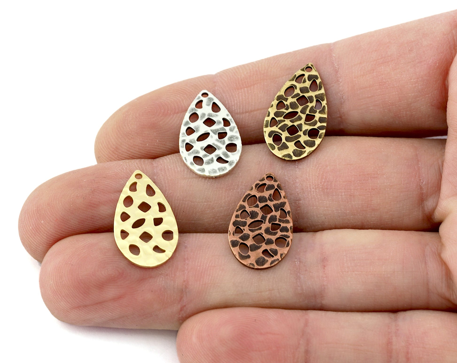 Drop Shape Hammered Charms one hole 20x11.5mm (0.8mm) Raw brass - Antique Bronze - Antique Copper - Antique Silver charms earring parts 5214