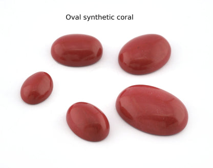 Oval Dome Cabochon synthetic coral Flat Back Cabochons Red Cabochons cab60