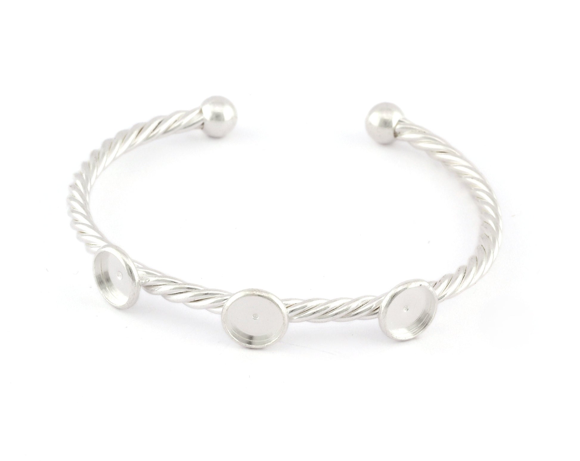 Swirl, Twisted, Spirals Blank Bezel Settings Bracelet Base, Shiny silver plated copper (8mm Blank) 5210