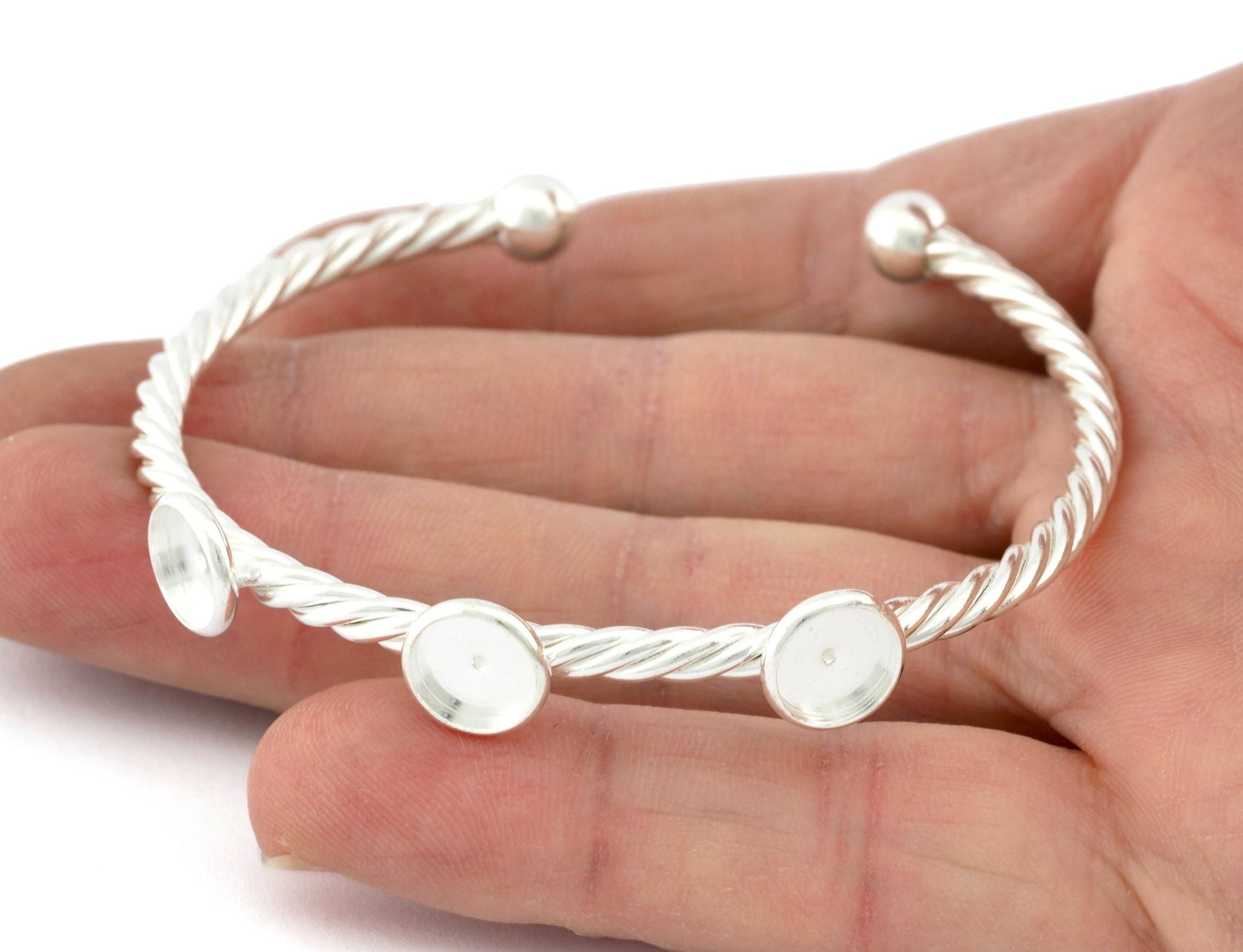 Swirl, Twisted, Spirals Blank Bezel Settings Bracelet Base, Shiny silver plated copper (8mm Blank) 5210