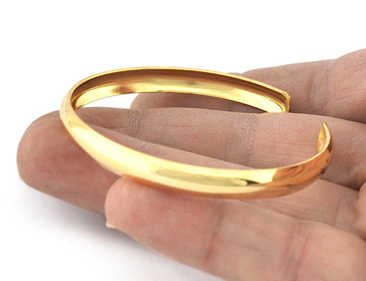 Curved Bracelet Base, Shiny gold plated brass 5188