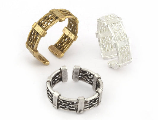 Band Ring Adjustable Raw brass, Shiny Silver, Antique silver (16mm 5US inner size) 5250