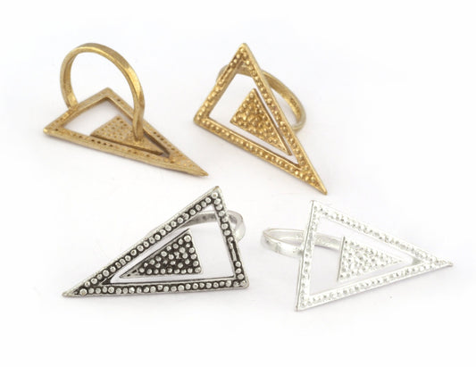 Triangle Ring Adjustable Raw brass, Shiny Silver, Antique silver (16mm 5US inner size) 5252