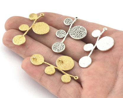 Branch Disc Charms, Connector pendant Raw brass,Antique silver or Shiny silver plated 40x23mm 5255