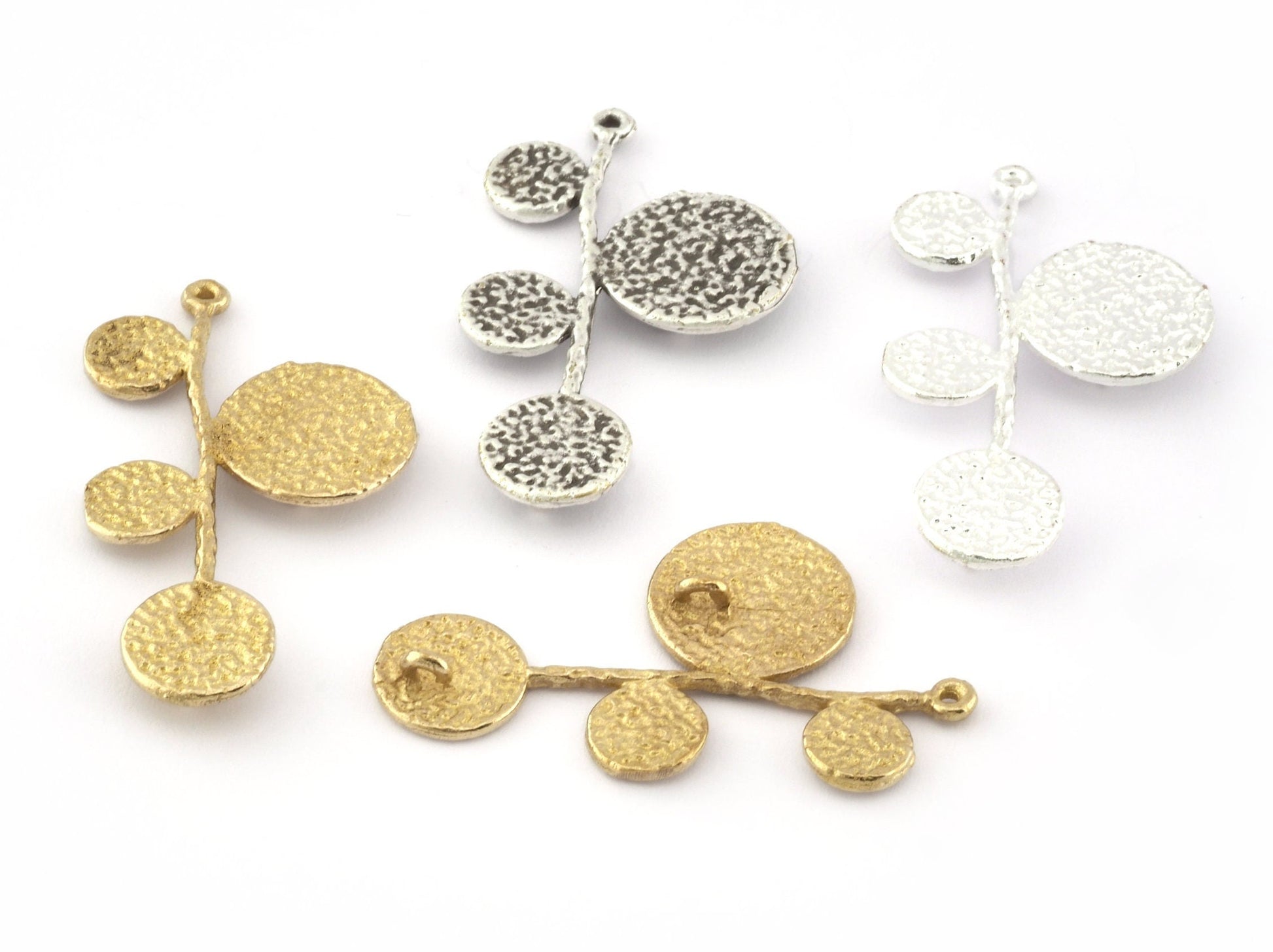 Branch Disc Charms, Connector pendant Raw brass,Antique silver or Shiny silver plated 40x23mm 5255