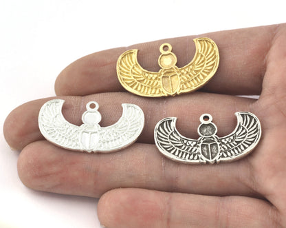 Beetle Scarab Wings, Insect Ancient Egyptian Charms, Blank bezel pendant Raw brass,Antique silver or Shiny silver 33x18mm 4mm blank 5256