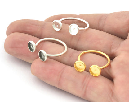 Dual Round Ring Blank, Adjustable Ring Shiny Silver, Antique silver, Shiny gold plated brass (6mm Blank) 5201