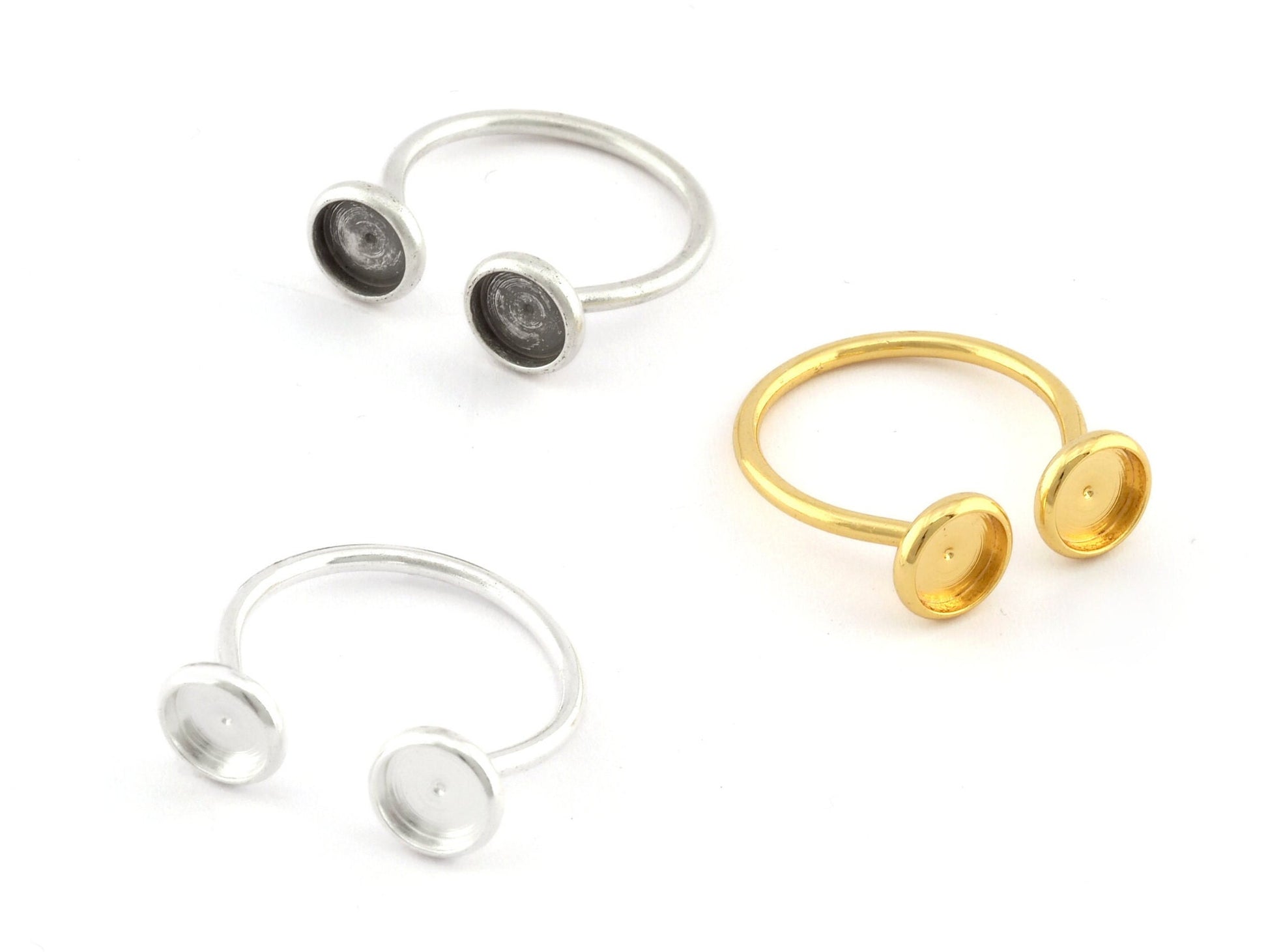 Dual Round Ring Blank, Adjustable Ring Shiny Silver, Antique silver, Shiny gold plated brass (6mm Blank) 5201