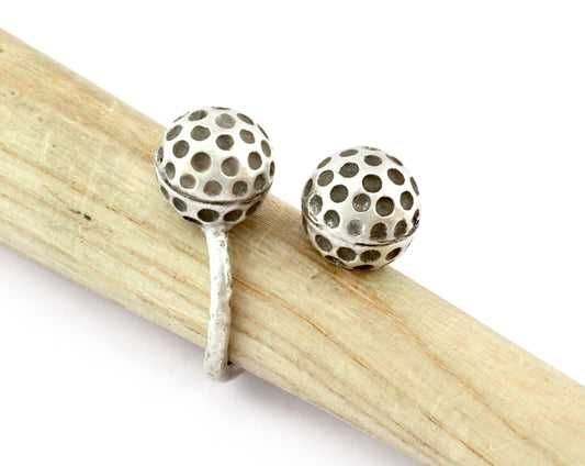 Golf Balls Ring, Wrap Adjustable Ring , Antique Silver Plated Brass (8US) 5208