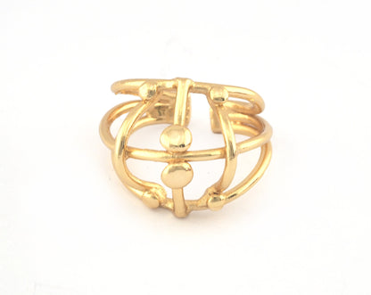 Ethnic Ring Adjustable brass, Shiny gold plated (17.5mm 7US inner size) 5248