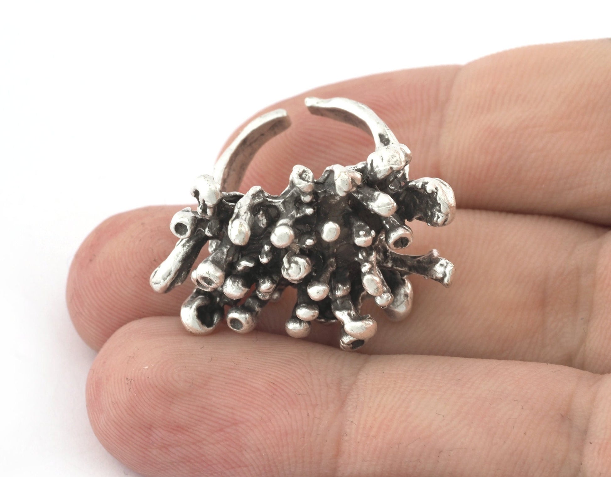 Bark Organic Ring Adjustable Antique silver plated brass (17mm 6.5US inner size) 5227