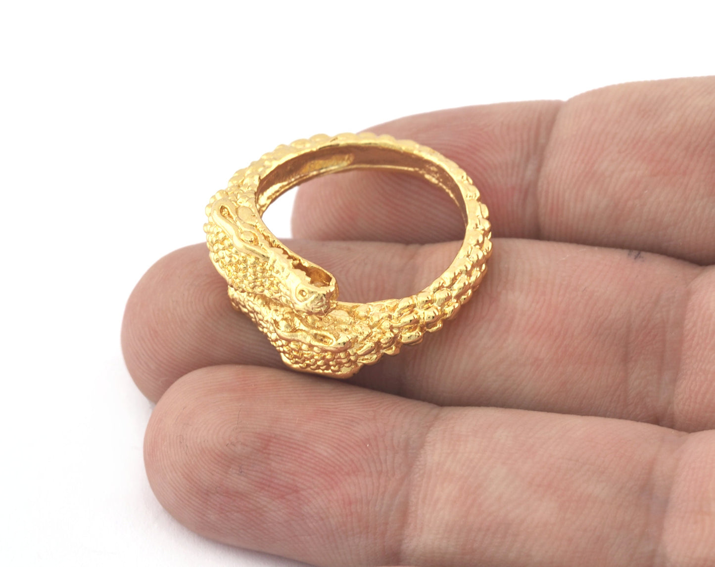 Dragon, Crocodile Ring Adjustable Shiny gold plated brass (18mm 8US inner size) 5229