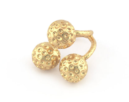 Golf Balls Ring, Adjustable Ring , Shiny gold plated Brass (8US) 5204