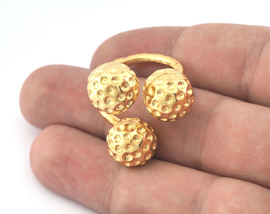 Golf Balls Ring, Adjustable Ring , Shiny gold plated Brass (8US) 5204