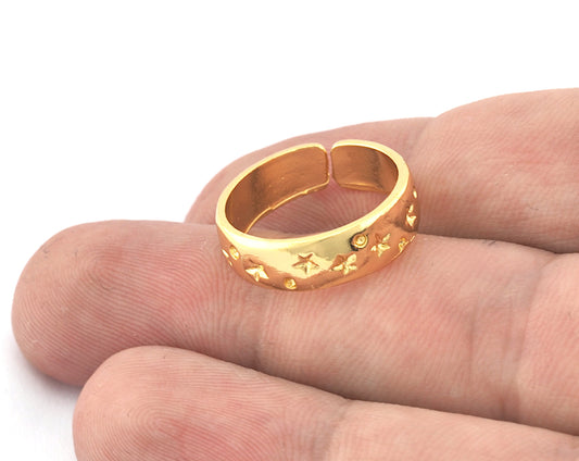 Stars Band Ring Adjustable Brass, Shiny gold plated (18mm 8US inner size) 5254