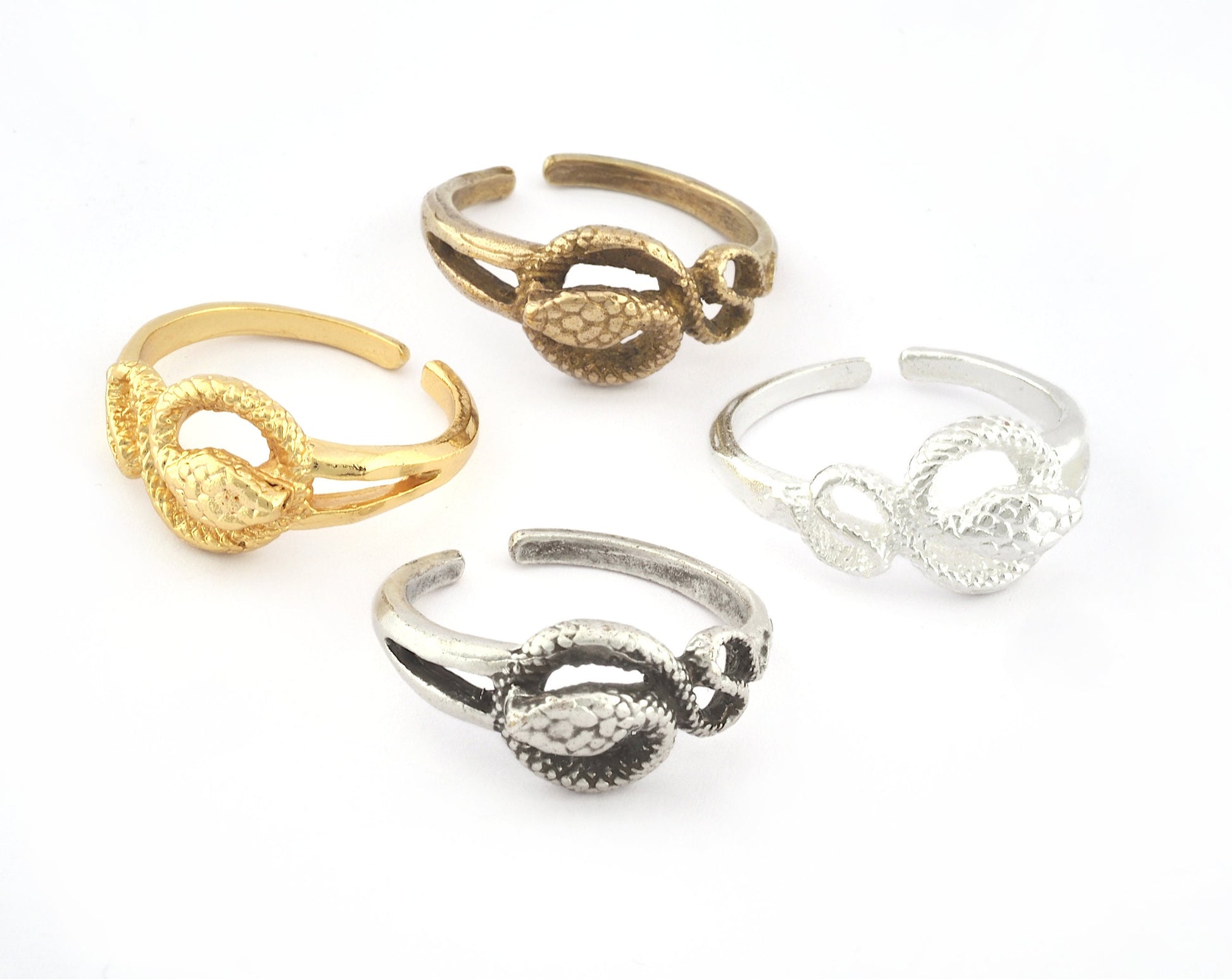 Snake Entangle Adjustable Ring Raw brass, Shiny Silver, Antique silver, Shiny gold (20mm 10US inner size) 5292