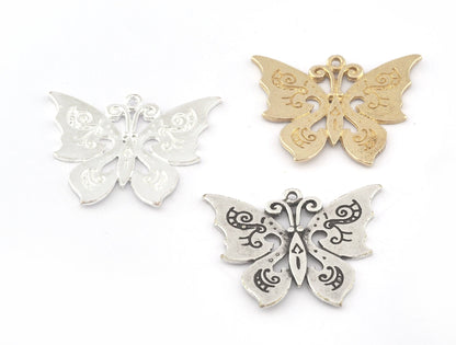 Butterfly, Moth Charms, Pendant Raw brass, Antique silver, Shiny silver plated 32x27mm 5243