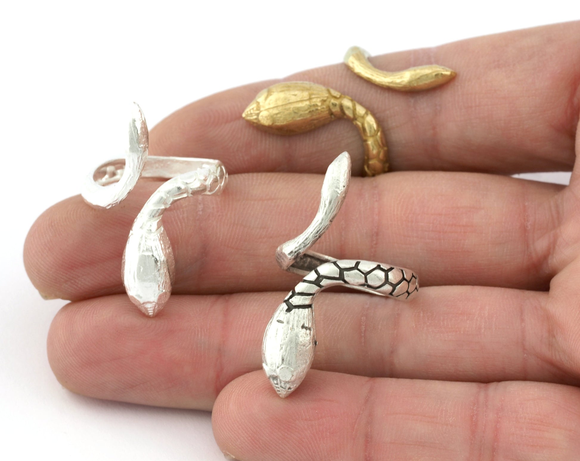 Snake Ring Adjustable Raw brass, Shiny Silver, Antique silver (18mm 8US inner size) 5244