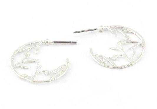 Branch , Leaf Nature Stud Earring Post Shiny Silver Plated Brass 24 mm Earring Blanks 5182