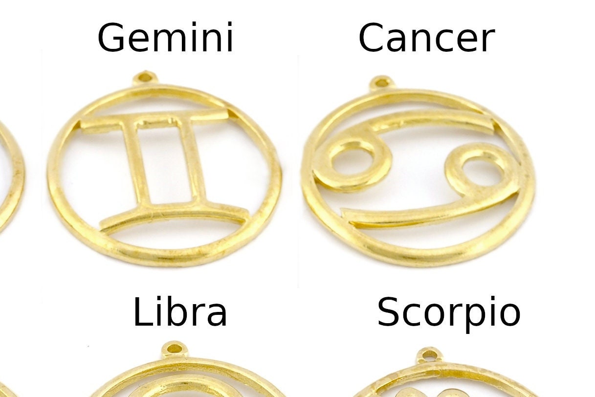 Horoscope Charms Astrological Zodiac Signs Symbols Pendant, Earring Charms Raw Brass (32x29mm) 5020 -31