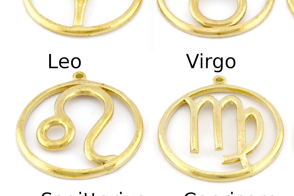 Horoscope Charms Astrological Zodiac Signs Symbols Pendant, Earring Charms Raw Brass (32x29mm) 5020 -31
