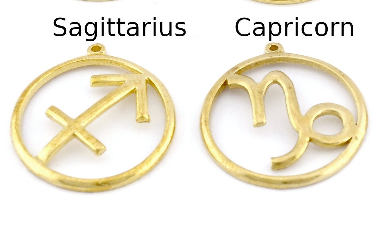 Horoscope Charms Astrological Zodiac Signs Symbols Pendant, Earring Charms Raw Brass (32x29mm) 5020 -31