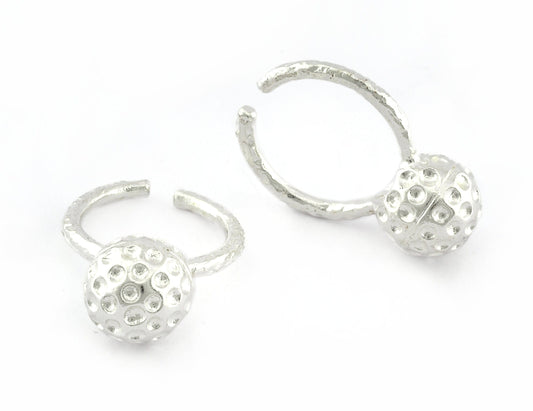 Ball Ring, Adjustable Ring , Shiny silver plated Brass (8US) 5205